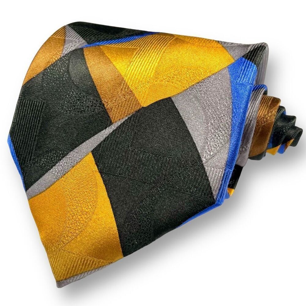 FRATELLI MODA Vintage Men’s Abstract Color-Block Tie, 100% Silk, Made in Italy
